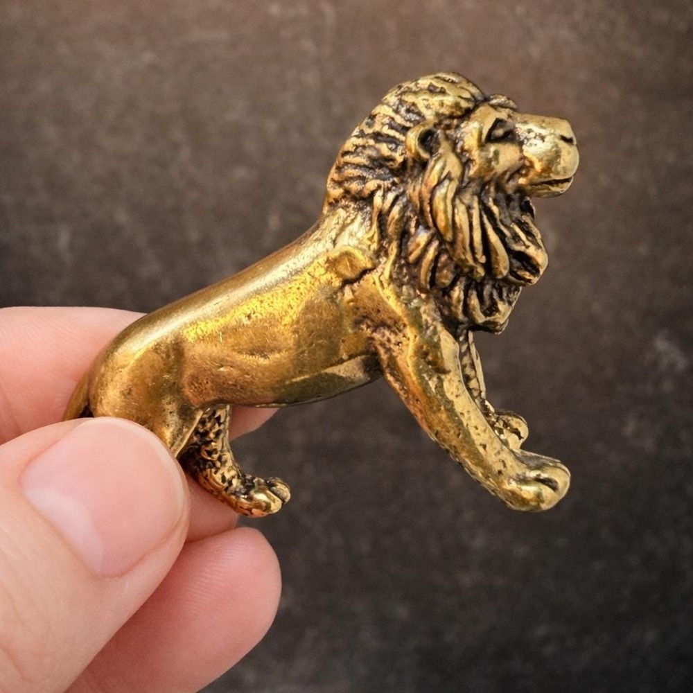 Brass Lion Figurine Miniature Courage Totem Altar Decor Spirit Animal‎